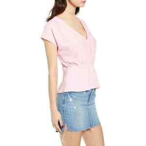 Leith Women's Short Sleeve V Neck Peplum Top In Pink Orchid Size XS $39